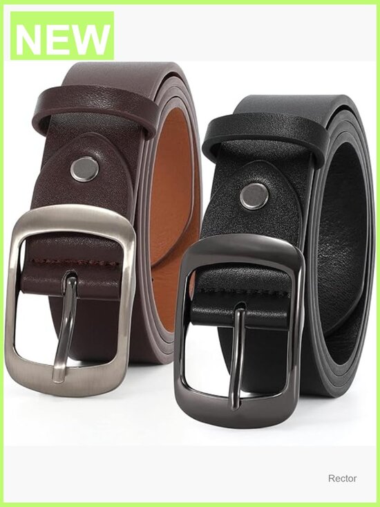 2-Pack Faux Leather Belts for Women Adjustable Waist Belt Detachable Buckle